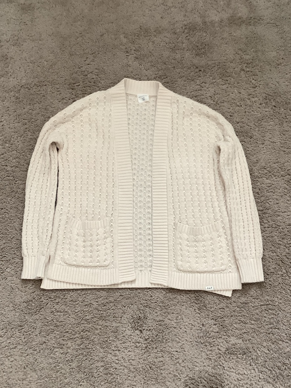 abercrombie kids Cream Open-Front Cable Knit Cardigan with Pockets
